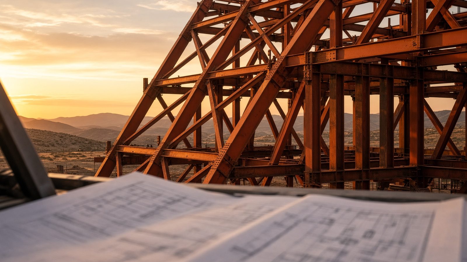 Estructura de acero industrial en construcción